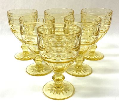 Early Vintage “Hermitage Topaz” Depression Glass Water Goblets