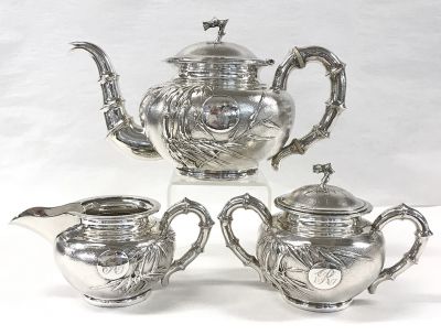 East Asian Silver Plate Figural Tea Set, Early 20th Century