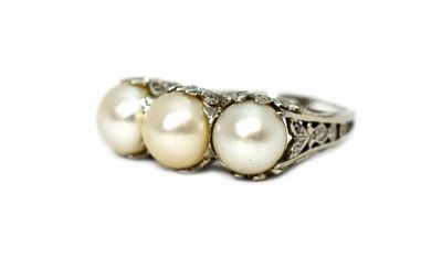Edwardian Cultured Pearl and Diamond Ring