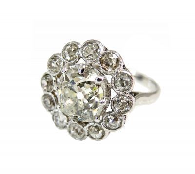 Edwardian French 2.20ct Diamond Cluster 18kt Ring