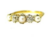 Edwardian Cultured Pearl and Diamond 14kt Ring