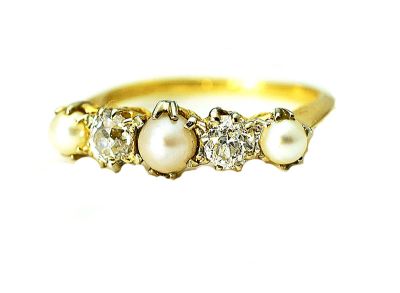 Edwardian Cultured Pearl and Diamond 14kt Ring