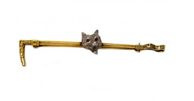 Edwardian Ruby and Diamond Fox Head Riding Crop Brooch