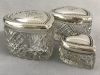 Edwardian Era Sterling Silver & Crystal Heart Shape Vanity Jars