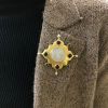 Elizabeth Locke Vintage Mother of Pearl Iolites and Cultured Pearl 18kt Brooch