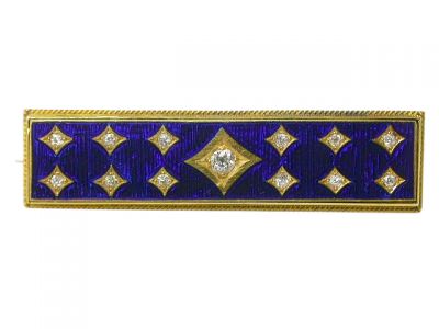 Antique .37ct Diamond 14kt Enamel Brooch