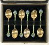 Enamelled English Sterling Silver Coffee Spoons