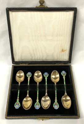 Enamelled English Sterling Silver Coffee Spoons