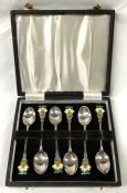 Enamelled English Sterling Silver Coffee Spoons