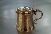 English Silver Mustard Pot with Blue Glass Liner