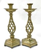 English Solid Brass Barley Twist Candlesticks, circa 1900