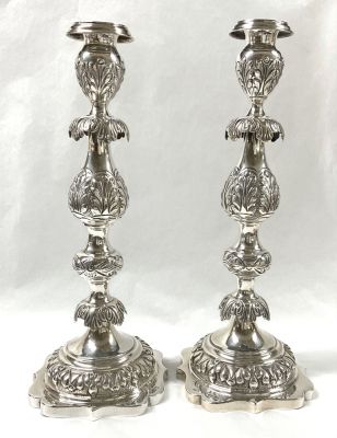English Sterling Silver Sabbath Candlesticks, Hallmarked London 1910