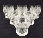 Etched Crystal Whiskey Glasses, English, Early 20th Century