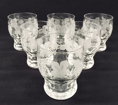 Etched Crystal Whiskey Glasses, English, Early 20th Century