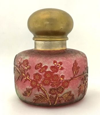 European Acid Etched Cameo Glass Inkwell, circa 1890