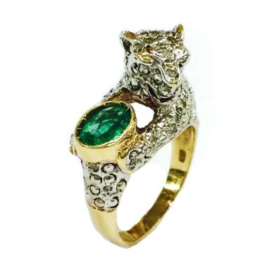 Vintage 0.76ct Emerald and 0.29ct Diamond Panther Ring