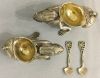 Figural Silver Plate Salt Cellars With Gilded Lining & Spoons