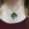 Vintage Diamond Pearl and Enamel Four Leaf Clover Pendant Brooch