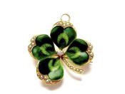 Vintage Diamond Pearl and Enamel Four Leaf Clover Pendant Brooch