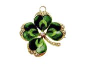Vintage Diamond Pearl and Enamel Four Leaf Clover Pendant Brooch