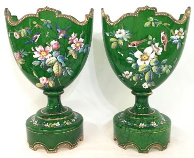 French 19th Century Enamelled Glass Mantle Vases