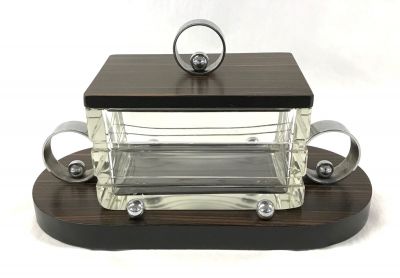 French Art Deco Cut Crystal and Rosewood Box