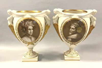 French Empire Style Ivory Porcelain Cabinet Urns, Late 19th Century