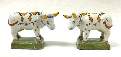 French Faience Oxen, 19th Century