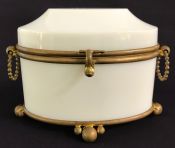 French Opaline Box With Original Gilt Bronze Mount
