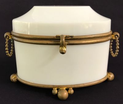 French Opaline Box With Original Gilt Bronze Mount