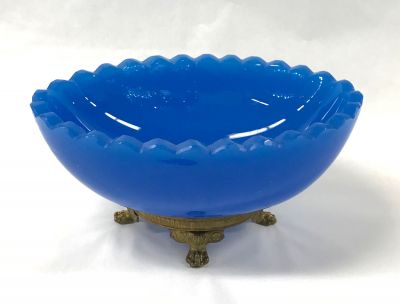 French Opaline Glass Oval Bowl In Blue