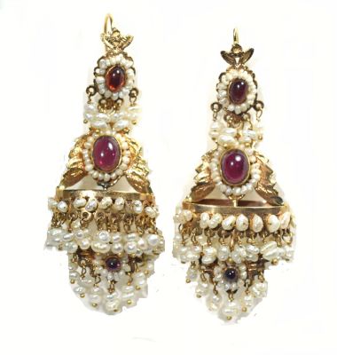 Fresh Water Pearl and Ruby Earrings