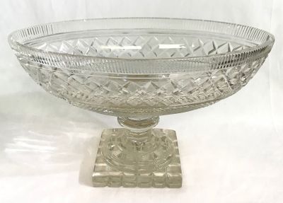 Georgian Anglo-Irish Cut Glass Footed Oval Compote, Early 19th Century