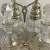 Georgian Sterling Silver Cruet Set With Cut & Etched Glass Bottles