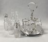 Georgian Sterling Silver and Cut Glass Cruet Set and Stand