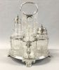 Georgian Sterling Silver and Cut Glass Cruet Set and Stand