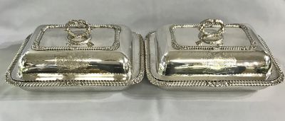 Georgian Sterling Silver Pair of Entree Dishes & Covers