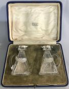 Glass Whiskey & Water Jugs With Sterling Silver Covers & Liquor Tags