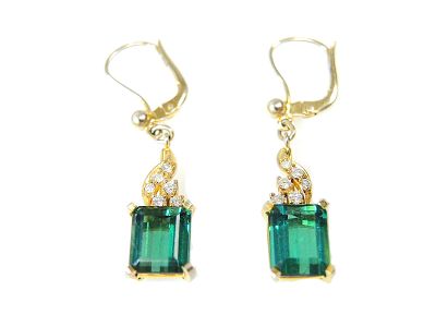 Vintage Green Tourmaline and Diamond Drop Earrings