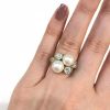 Modern Pearl and Diamond Ring