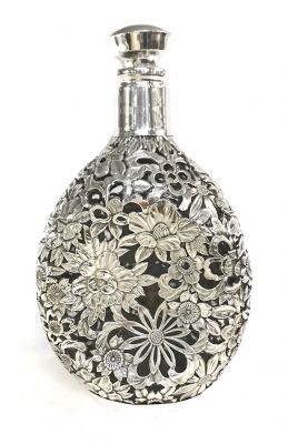 Japanese 970 Fine Silver Overlay Decanter, circa 1920