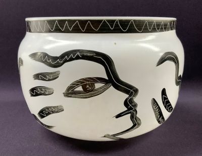 Kosta Boda Adam & Eve Hand Painted Art Glass Bowl by Ulrica Hydman-Vallien