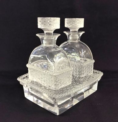 Lalique France “Bangkok” Pattern Oil & Vinegar Cruet Set