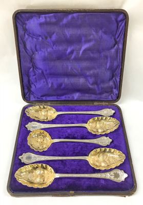 Late Victorian Silver Plate and Gilt Berry Set