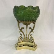 Loetz Art Glass and Brass Pedestal Centrepiece