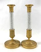 Louis XVI Style Neoclassical Crystal and Bronze Candlesticks