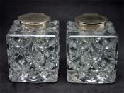 Lovely Pressed Crystal and Sterling Inkwells