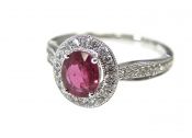 Modern Halo Ruby and Diamond Engagement Ring