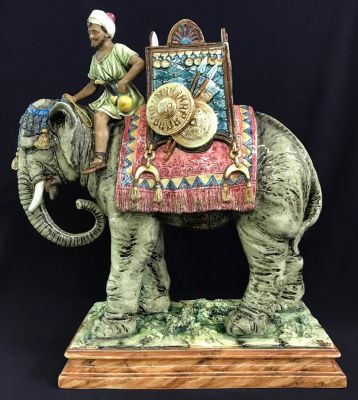 Majolica Blackamoor Figure On A Decorated Elephant