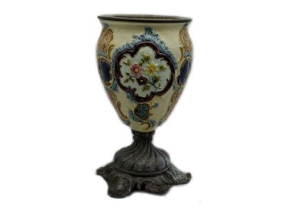 Majolica Urn with Metal Base